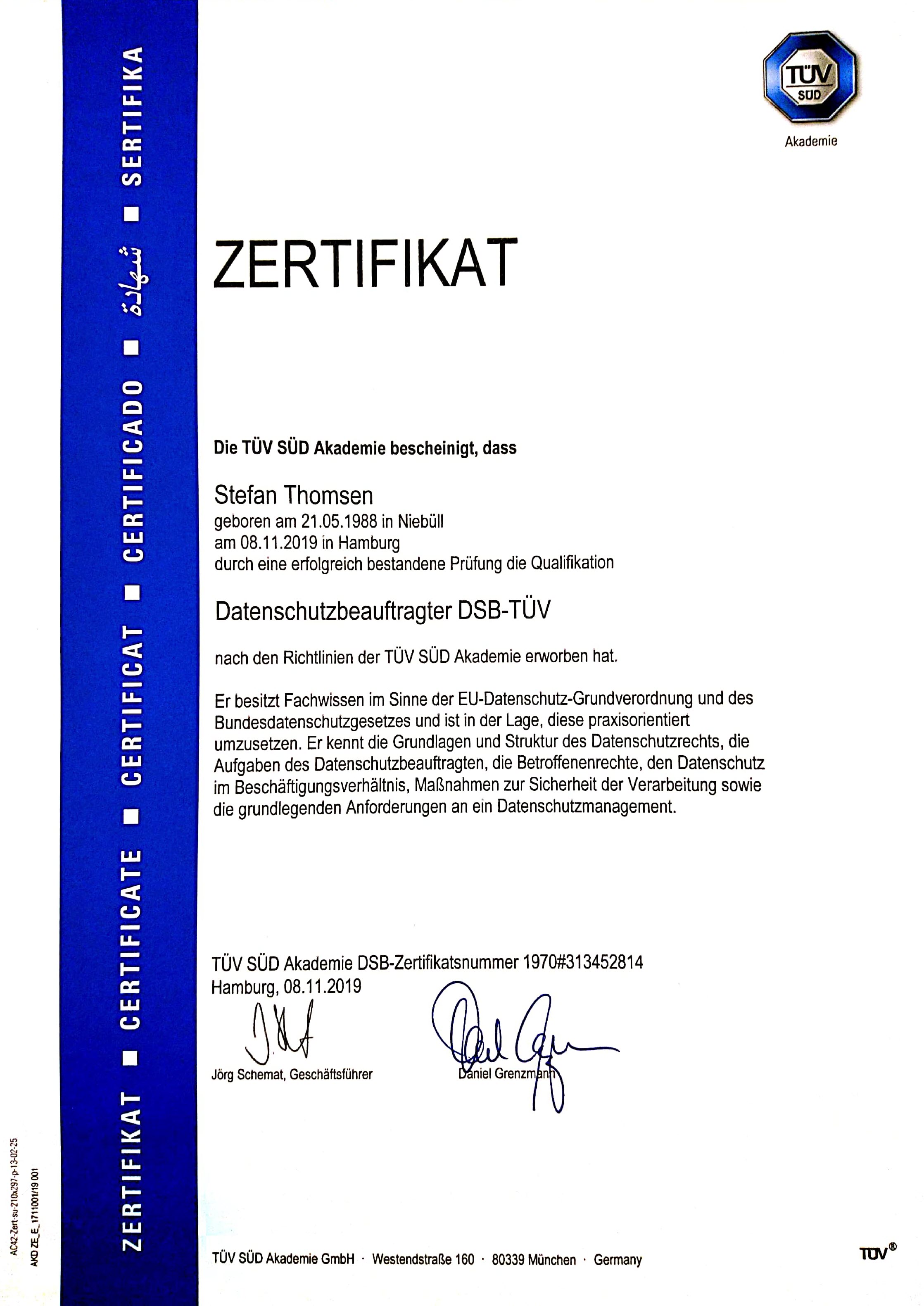 TÜV Süd Zertifikat